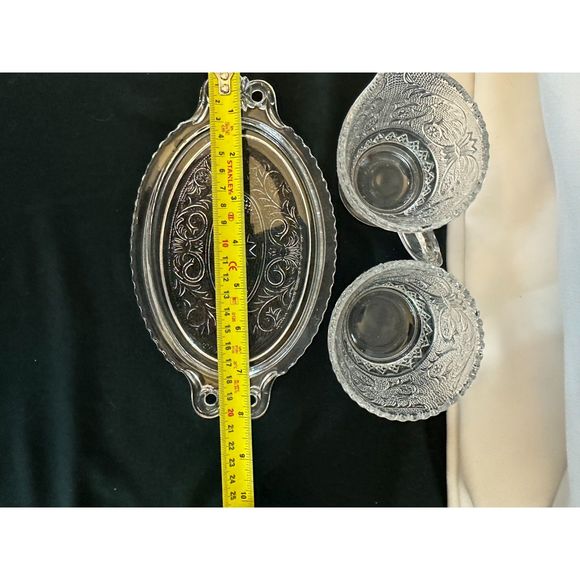 DUNCAN MILLER Sugar Cream Coffee Tea Set Tray Vintage Retro Glass MANGANESE - Picture 6 of 16